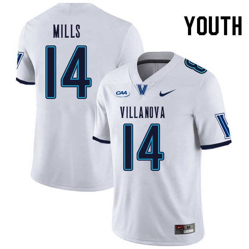 Youth #14 Dylan Mills Villanova Wildcats College Football Jerseys Stitched Sale-White